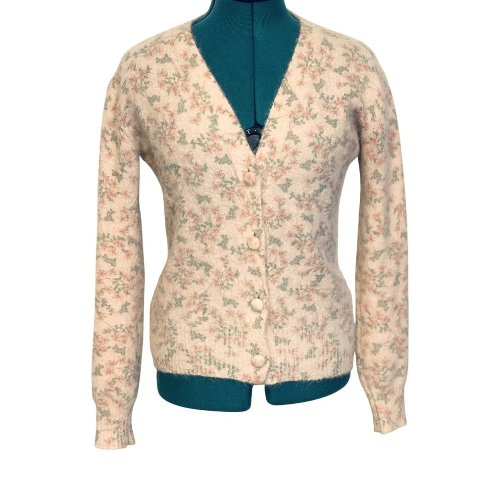 Bartolini Sweater Womens Small Pink Floral Mohair Alpaca Button Cardigan Italy